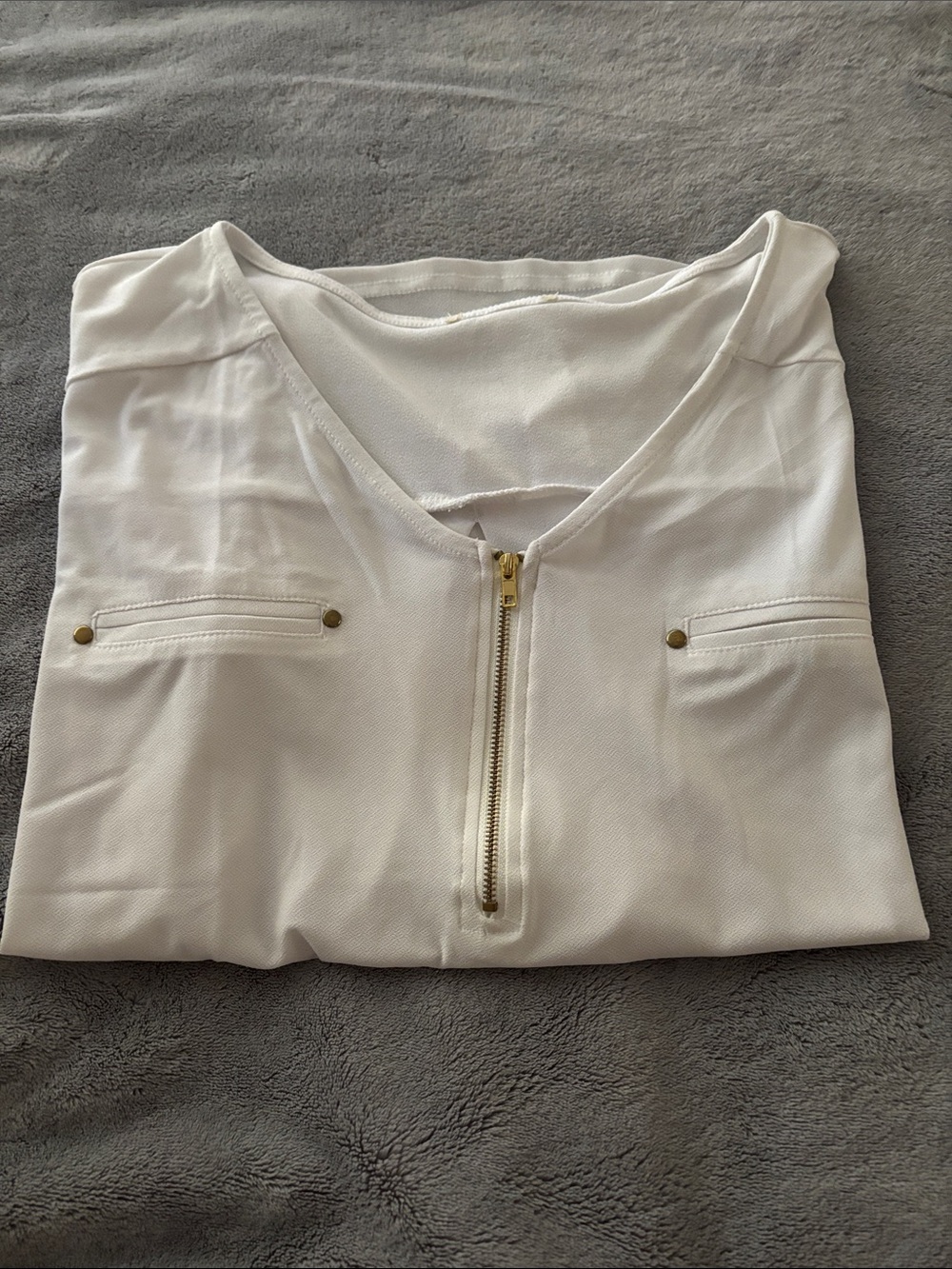 Women’s White Zip-Front Shirt with Pocket Detail